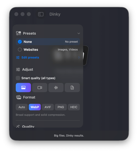 Dinky file compression app on macOS