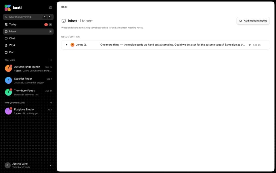 The old inbox page in the sidebar layout